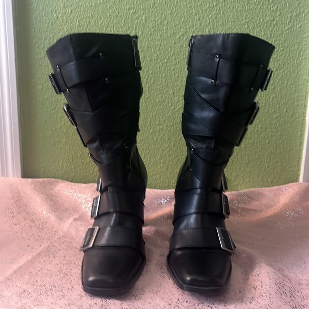 Black Leather Buckle Boots - Picture 5 of 7